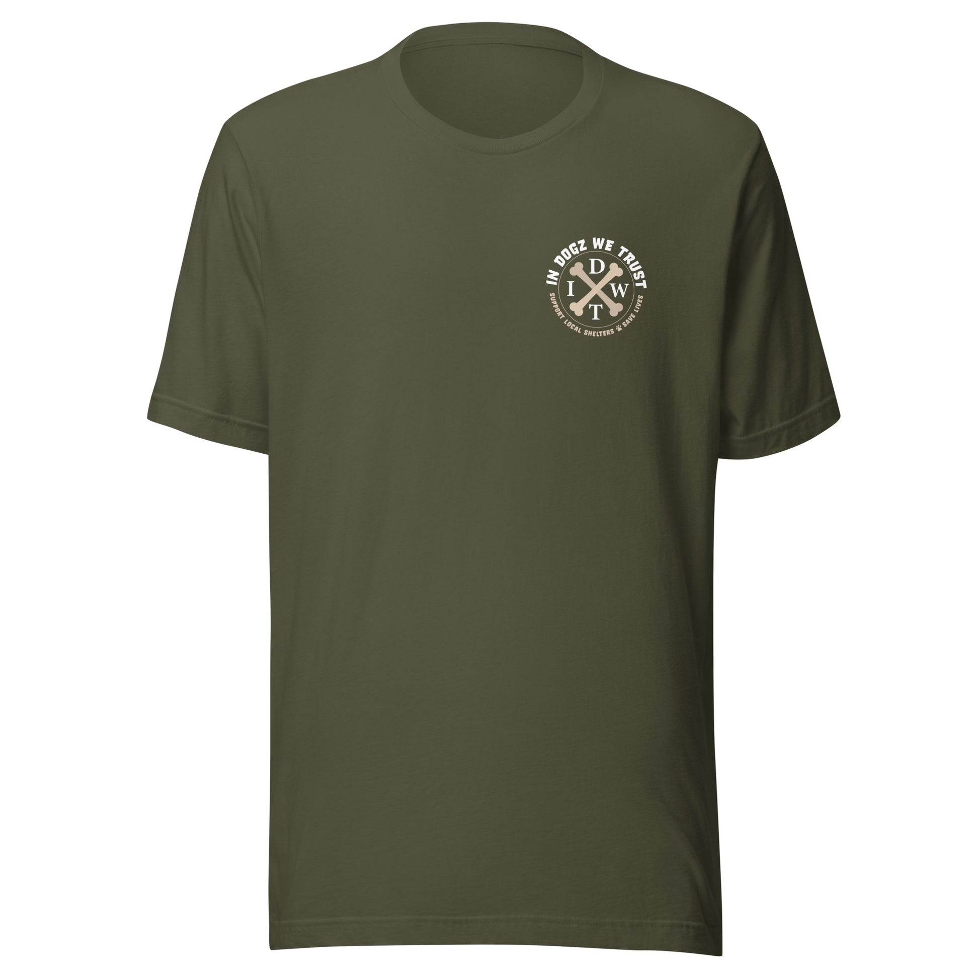 Bushido Bark: Samurai Canine T-Shirt - Military Green Color - In Dogz We Trust - Front View