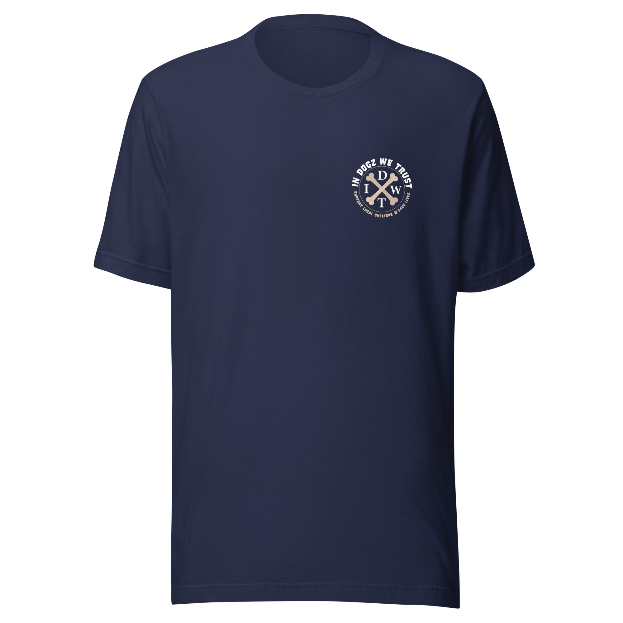 Stars & Dogz Tee - Unisex - Navy with IDWT Logo - In Dogz We Trust - Front View