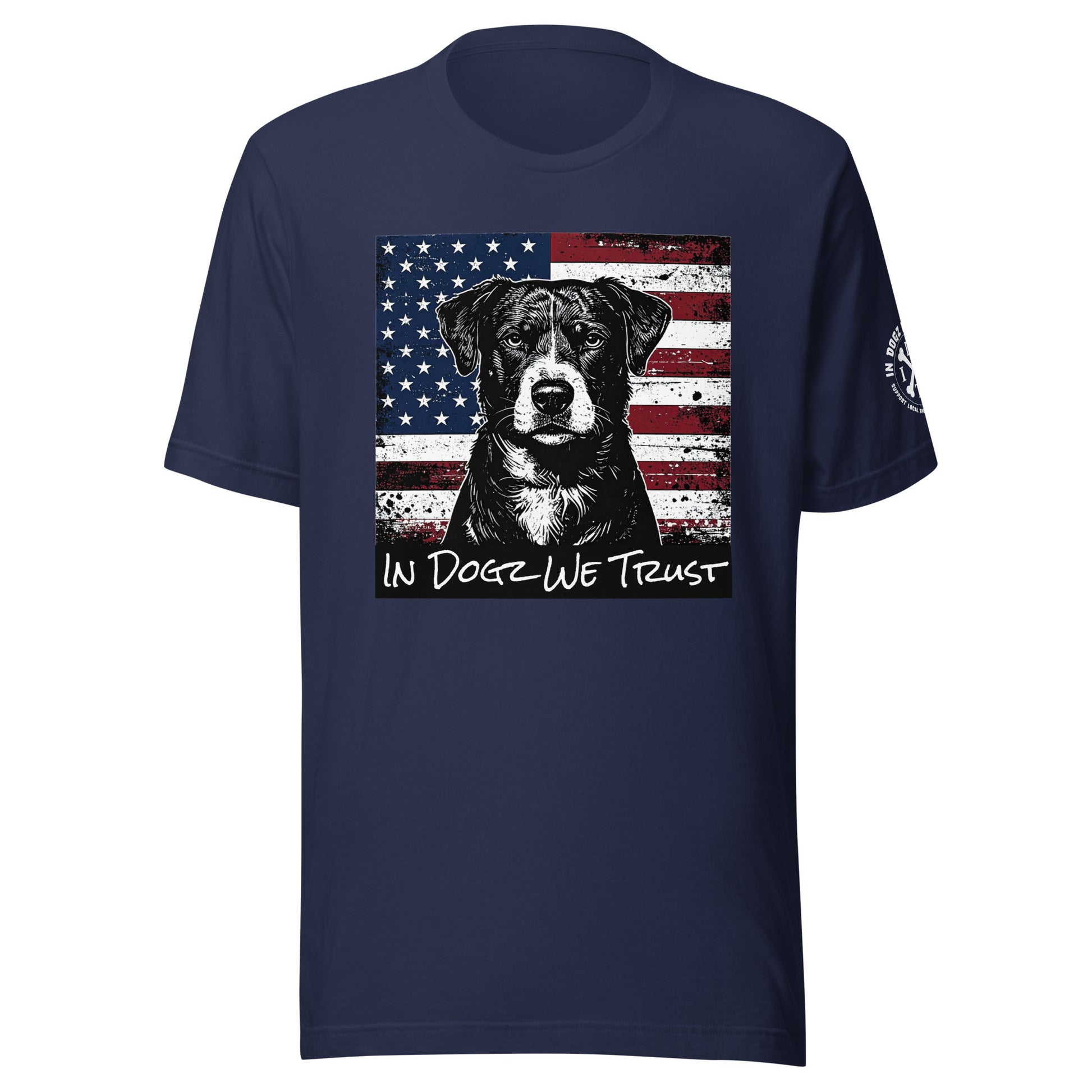 The "American Dream" Mixed-Breed: Unisex Tee - Navy Blue - In Dogz We Trust - Front View