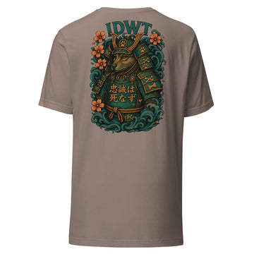 Bushido Bark: Samurai Canine T-Shirt - Pebble Color - In Dogz We Trust - Back View