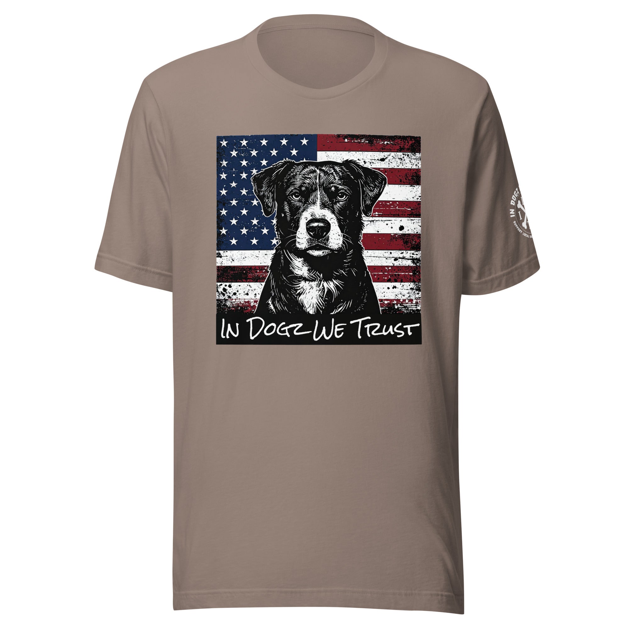 The "American Dream" Mixed-Breed: Unisex Tee - Pebble / Tan - In Dogz We Trust - Front View