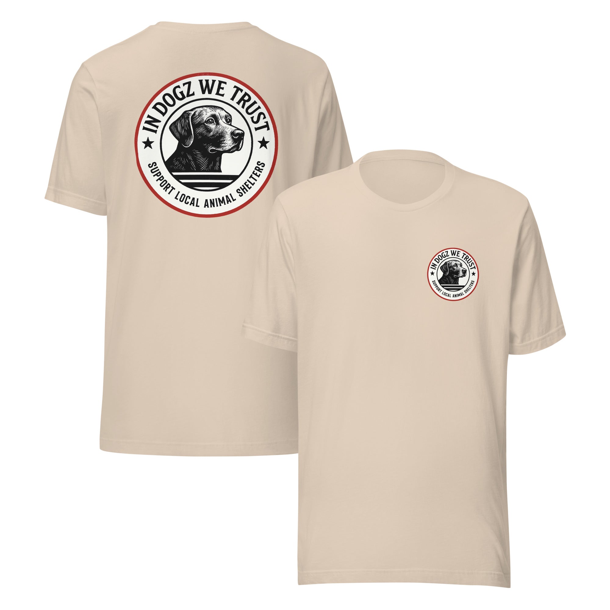 The Duke - Labrador Rescue Unisex T-Shirt - Soft Cream Color - In Dogz We Trust - Front & Back View