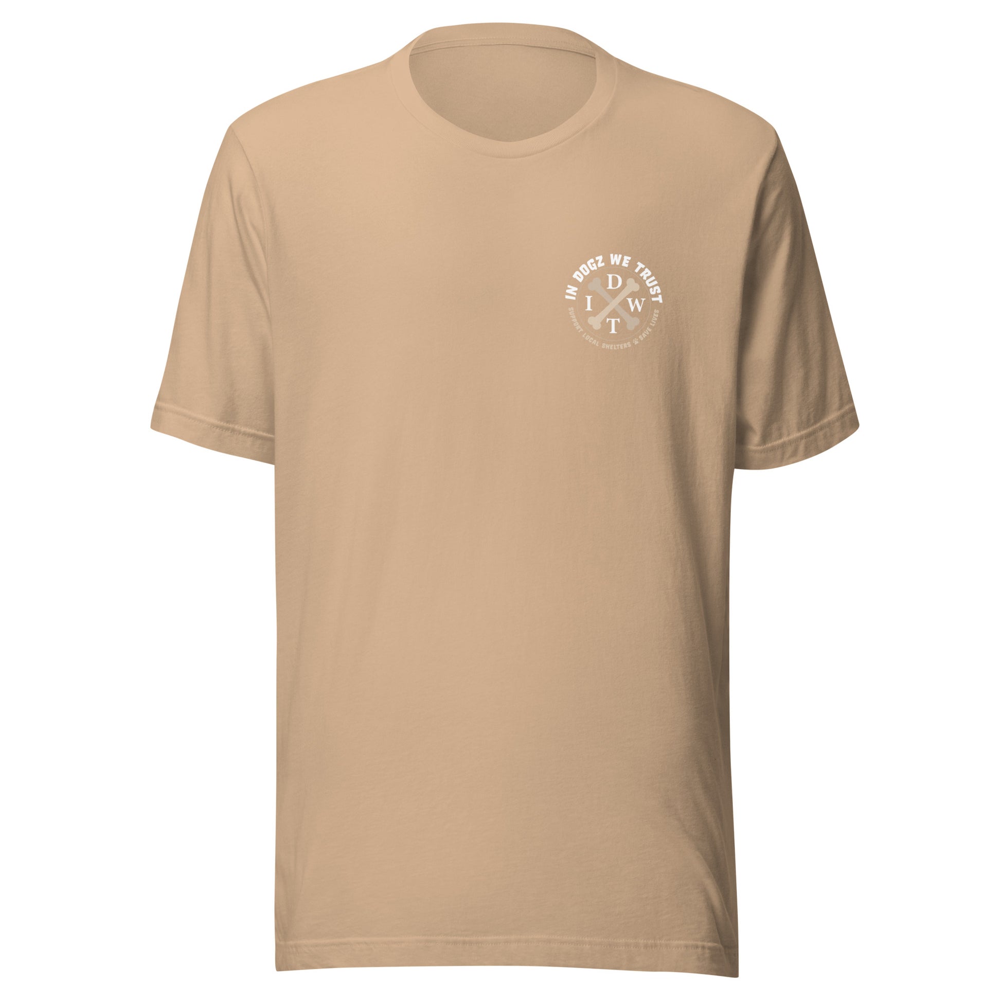 Stars & Dogz Tee - Unisex - Tan with IDWT Logo - In Dogz We Trust - Front View