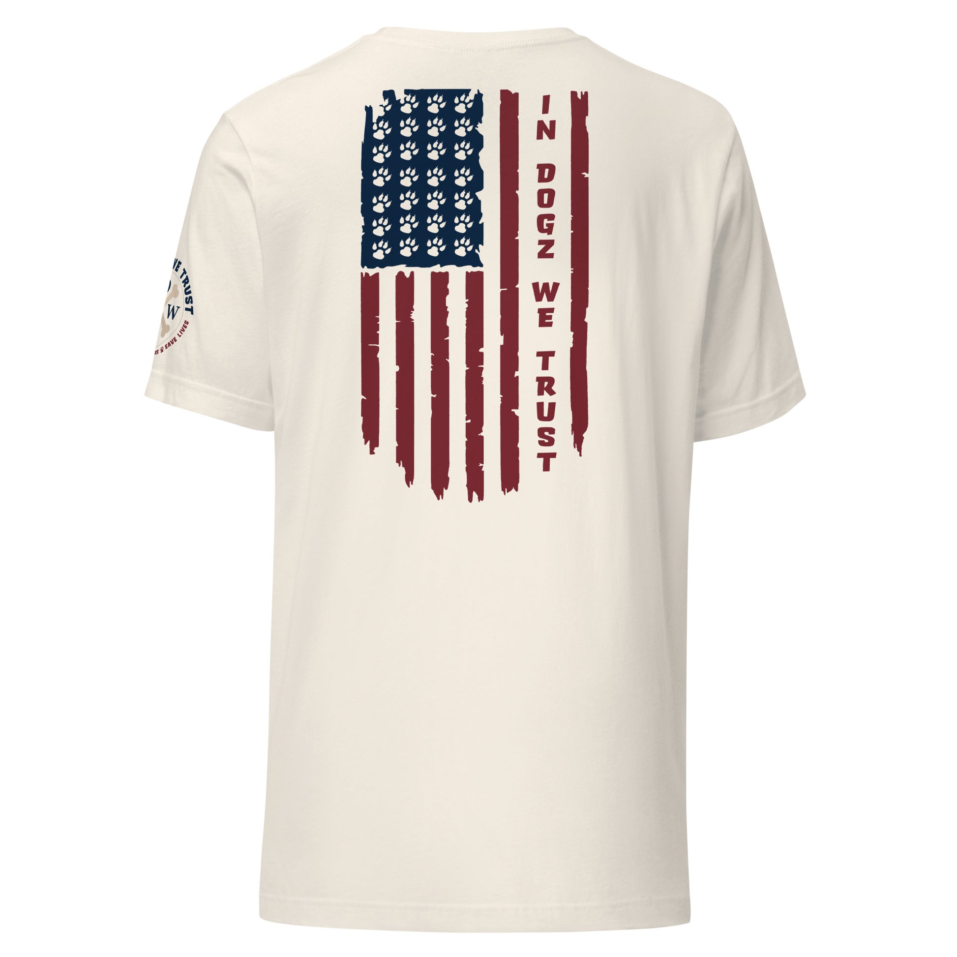 Paws & Stripes: Unisex Tee - Vintage White - In Dogz We Trust - Back View