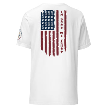 Paws & Stripes: Unisex Tee - White - In Dogz We Trust - Back View