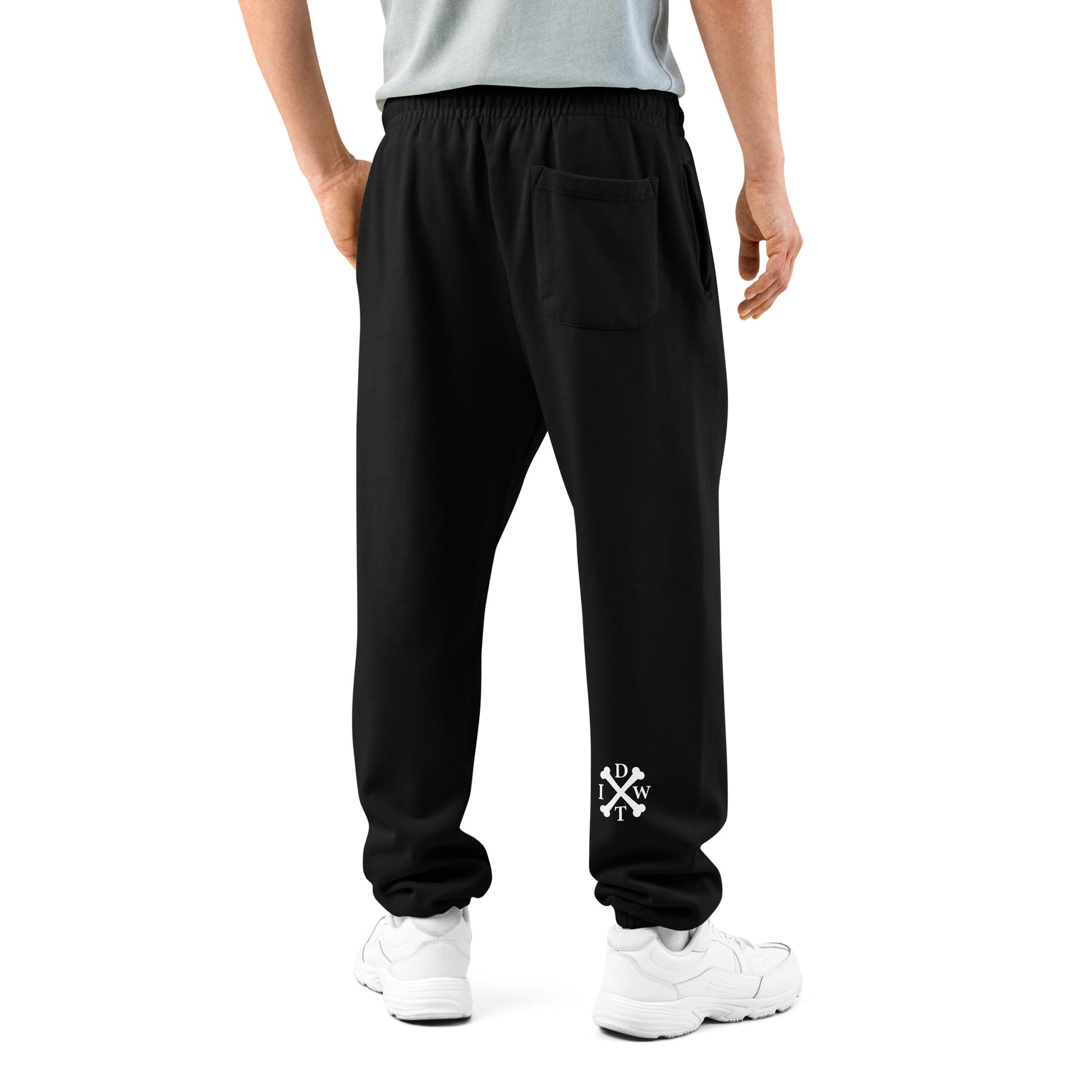 IDWT Soft Urban Sweatpants - Black with White Design - In Dogz We Trust - Male Model - Back View