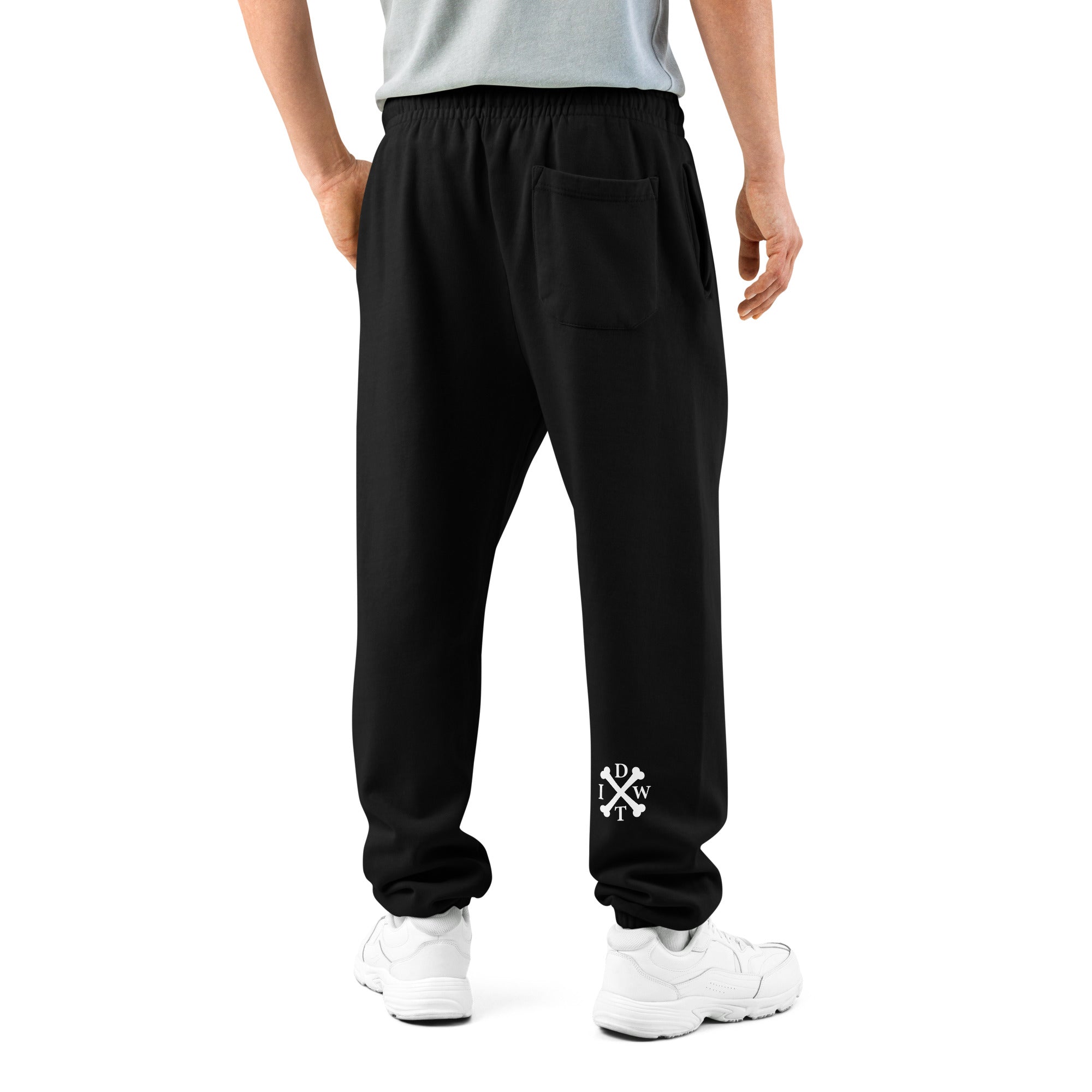 IDWT Soft Urban Sweatpants - Black with White Design - In Dogz We Trust - Male Model - Back View