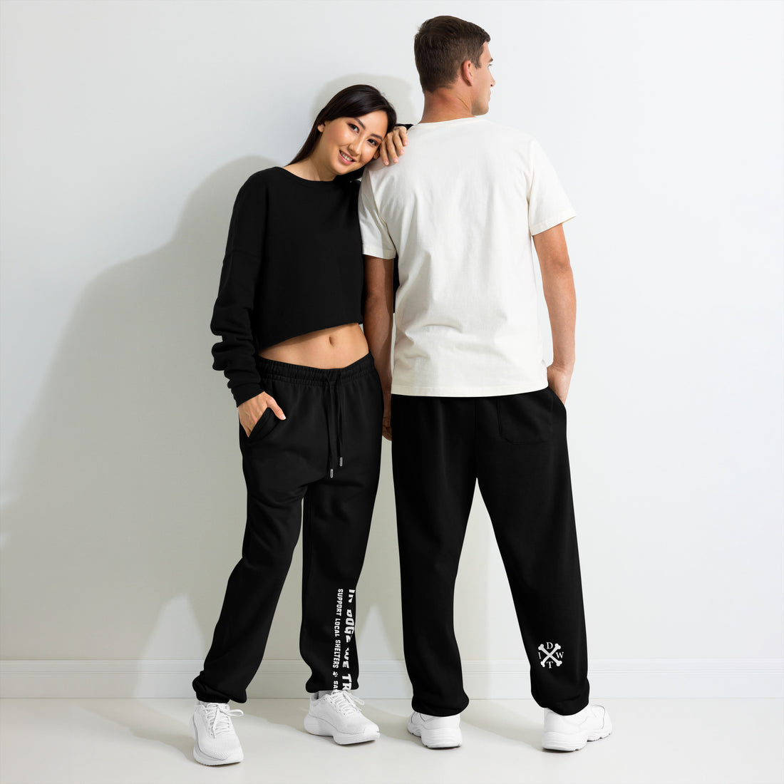 IDWT Soft Urban Sweatpants - Black with White Design - In Dogz We Trust - Front View