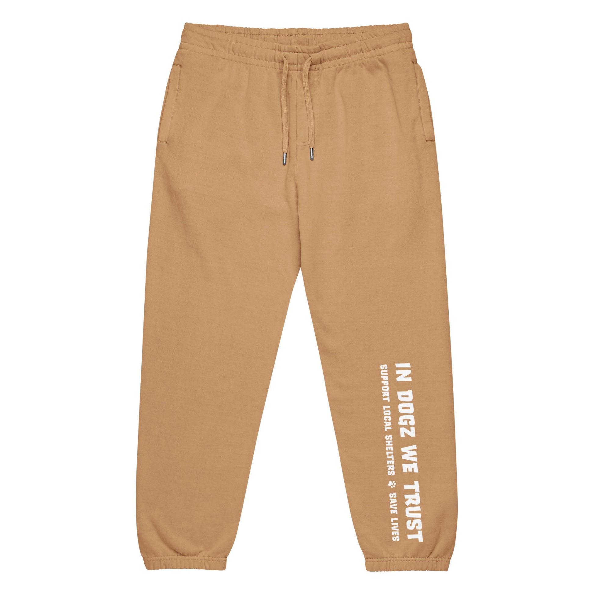 IDWT Soft Urban Sweatpants - Burro/Tan with White Design - In Dogz We Trust - Front View