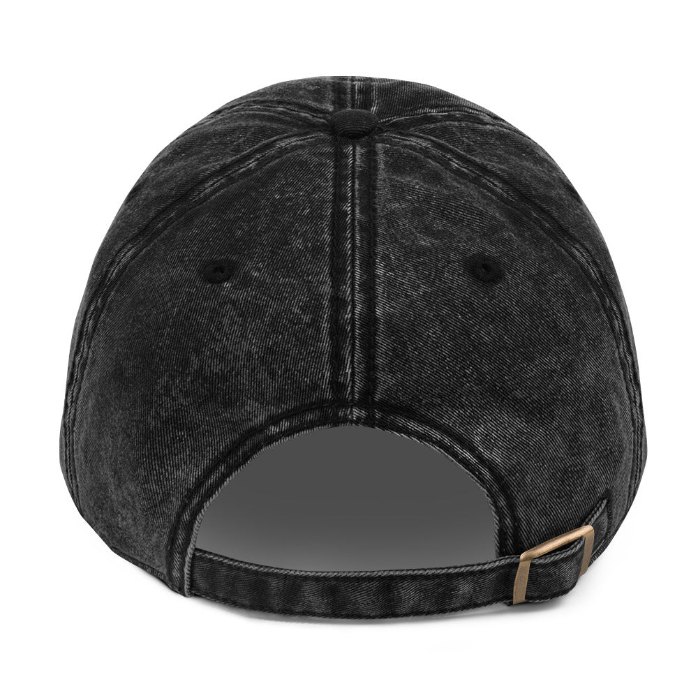 IDWT Vintage Embroidered Cap - Black Distressed Denim with White Crossbones Logo - In Dogz We Trust - Back View