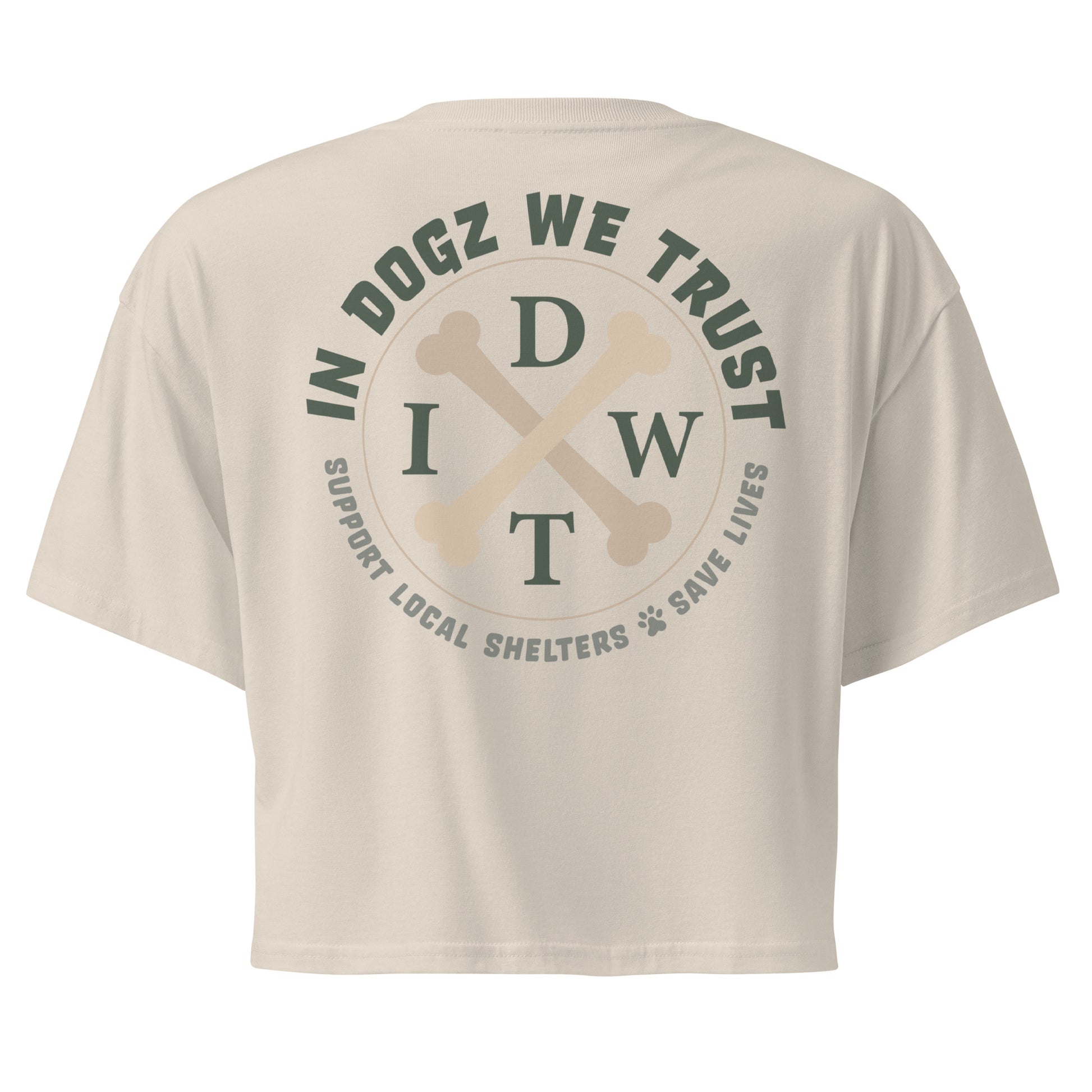 Join The Pack Crop Top T-Shirt - Bone / Tan - In Dogz We Trust - Back View