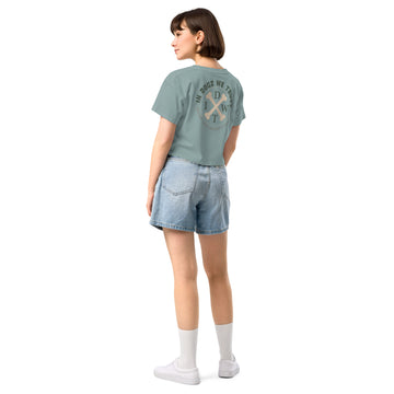 Join The Pack Crop Top T-Shirt - Mineral Blue - In Dogz We Trust - Female Model - Back View