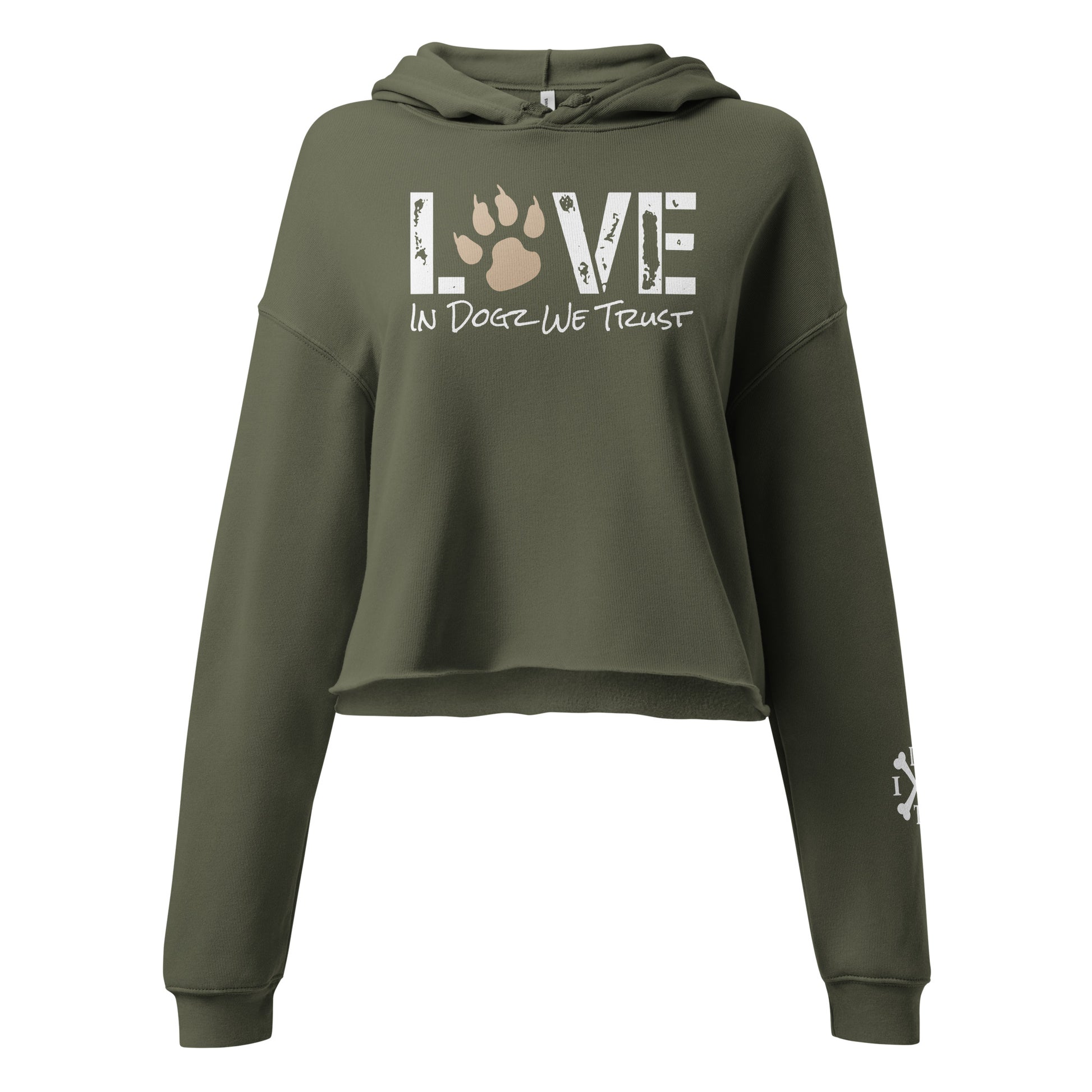 Puppy LOVE Crop Hoodie - Military Green - In Dogz We Trust - Front View