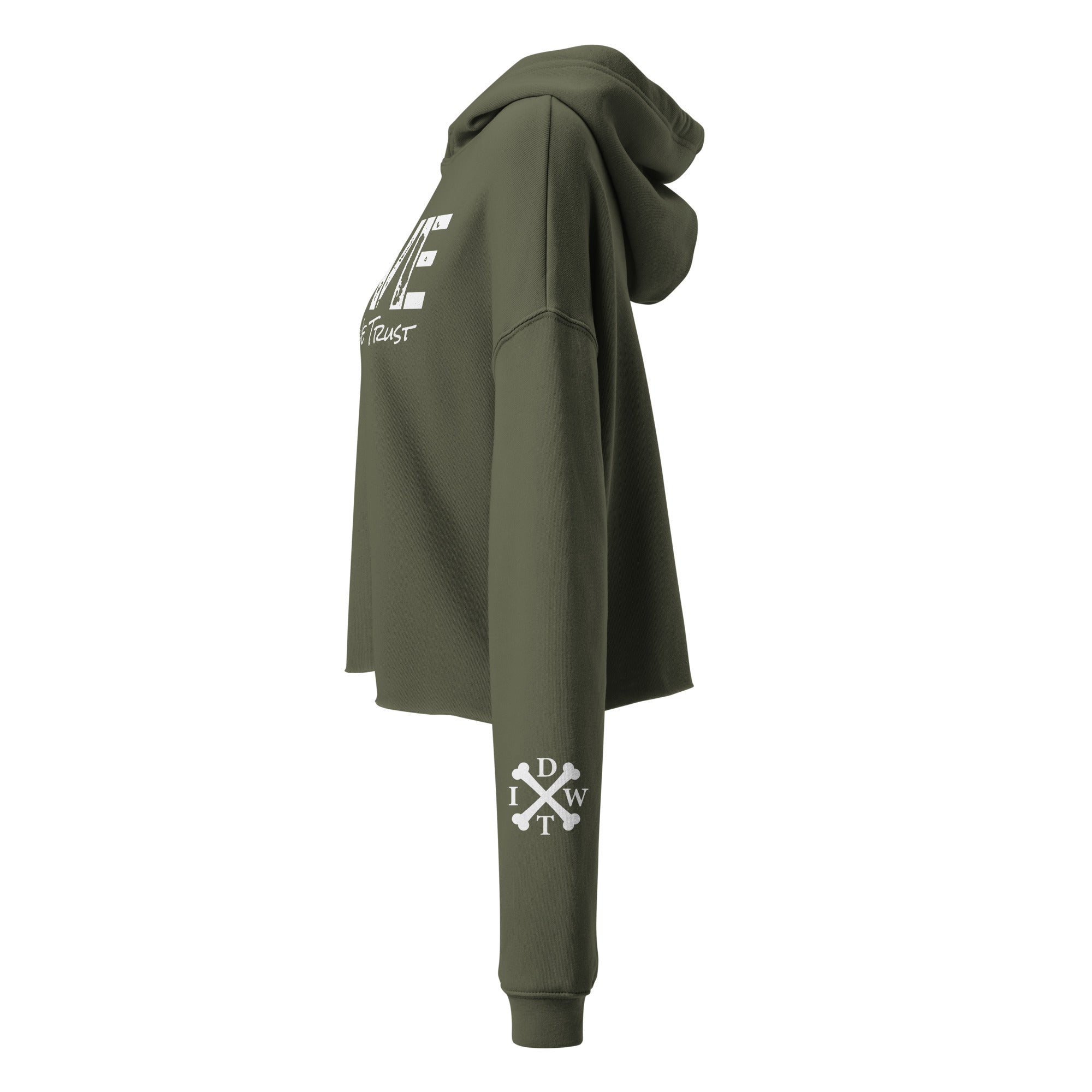 Puppy LOVE Crop Hoodie - Military Green - In Dogz We Trust - Side View