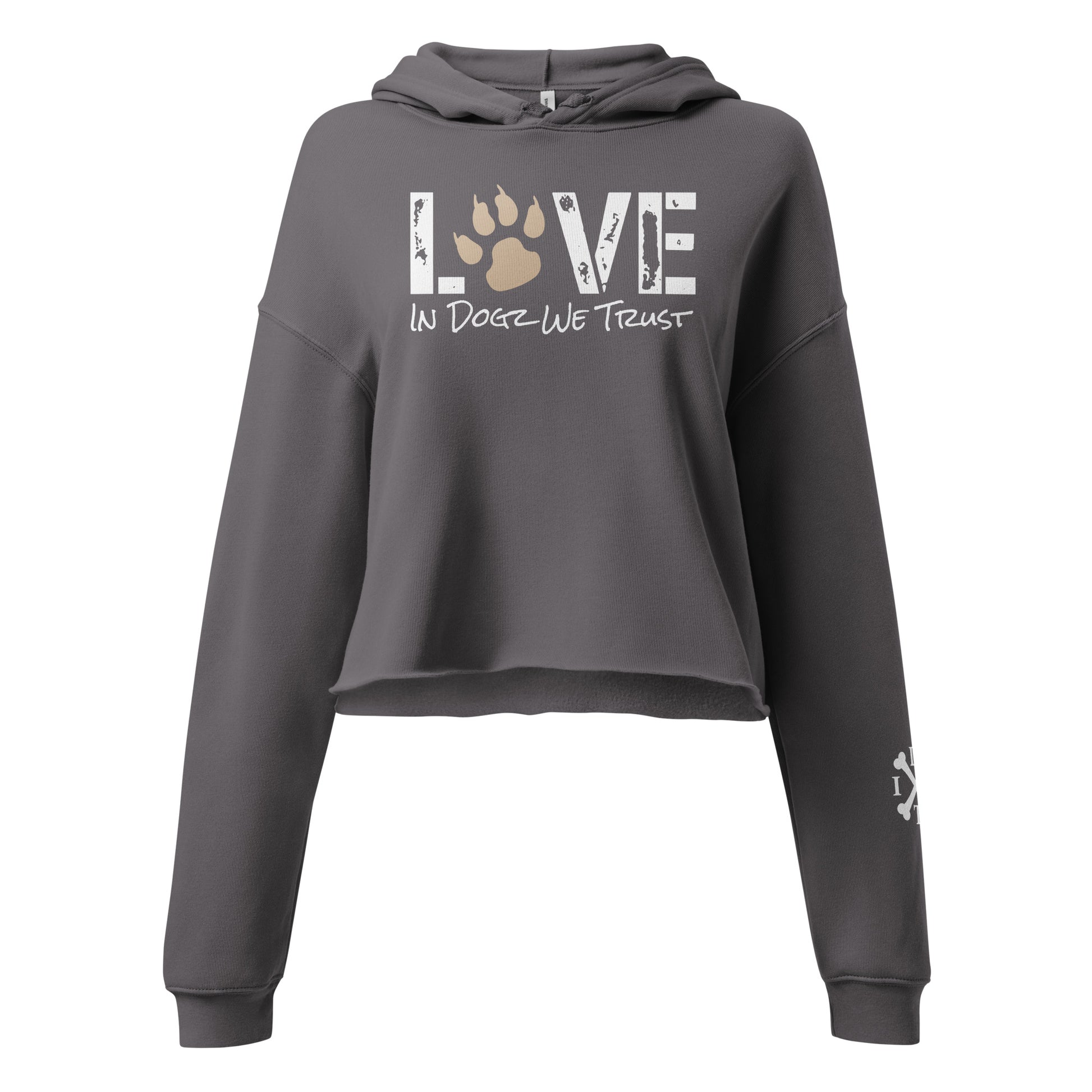 Puppy LOVE Crop Hoodie - Storm Grey - In Dogz We Trust - Front View