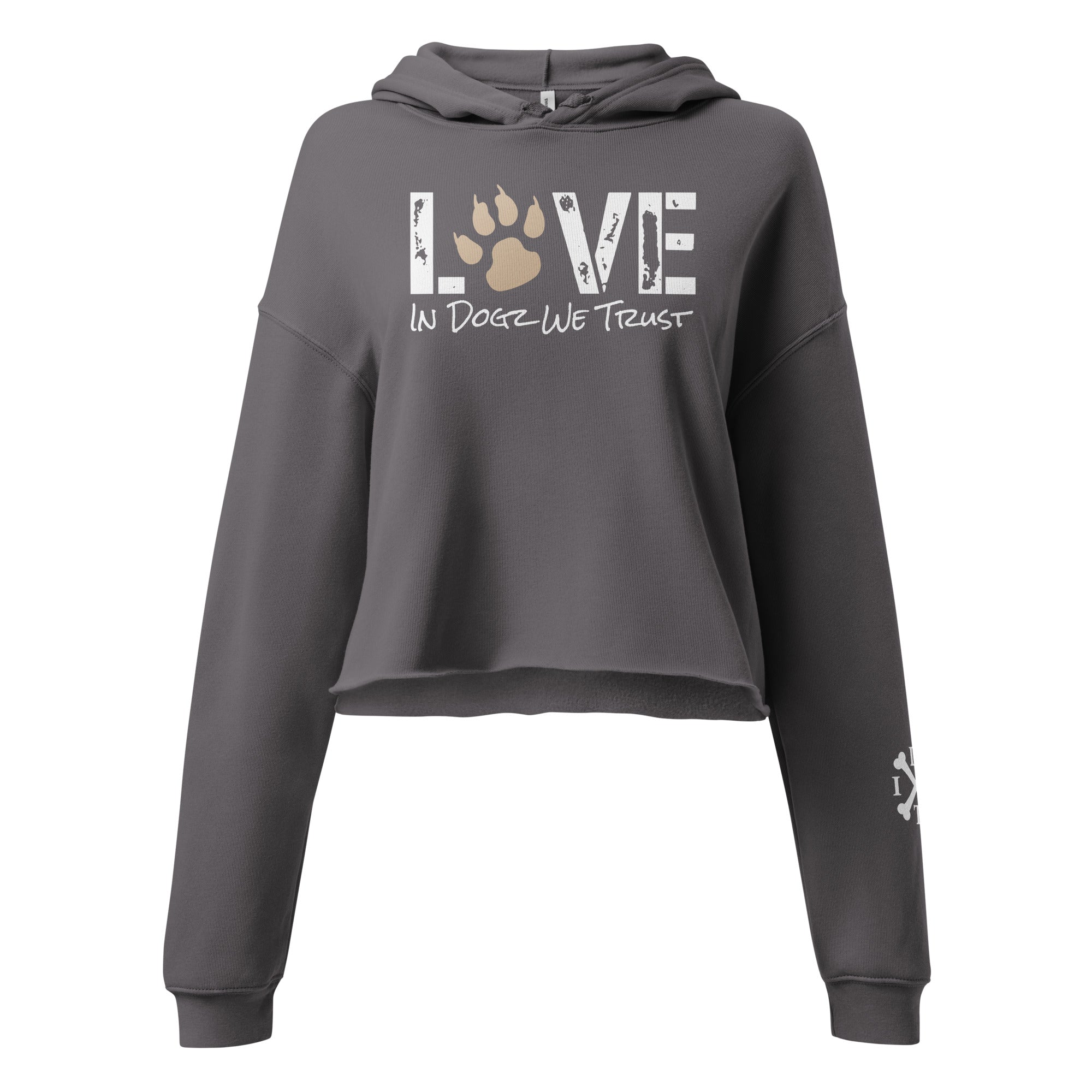 Puppy LOVE Crop Hoodie - Storm Grey - In Dogz We Trust - Front View