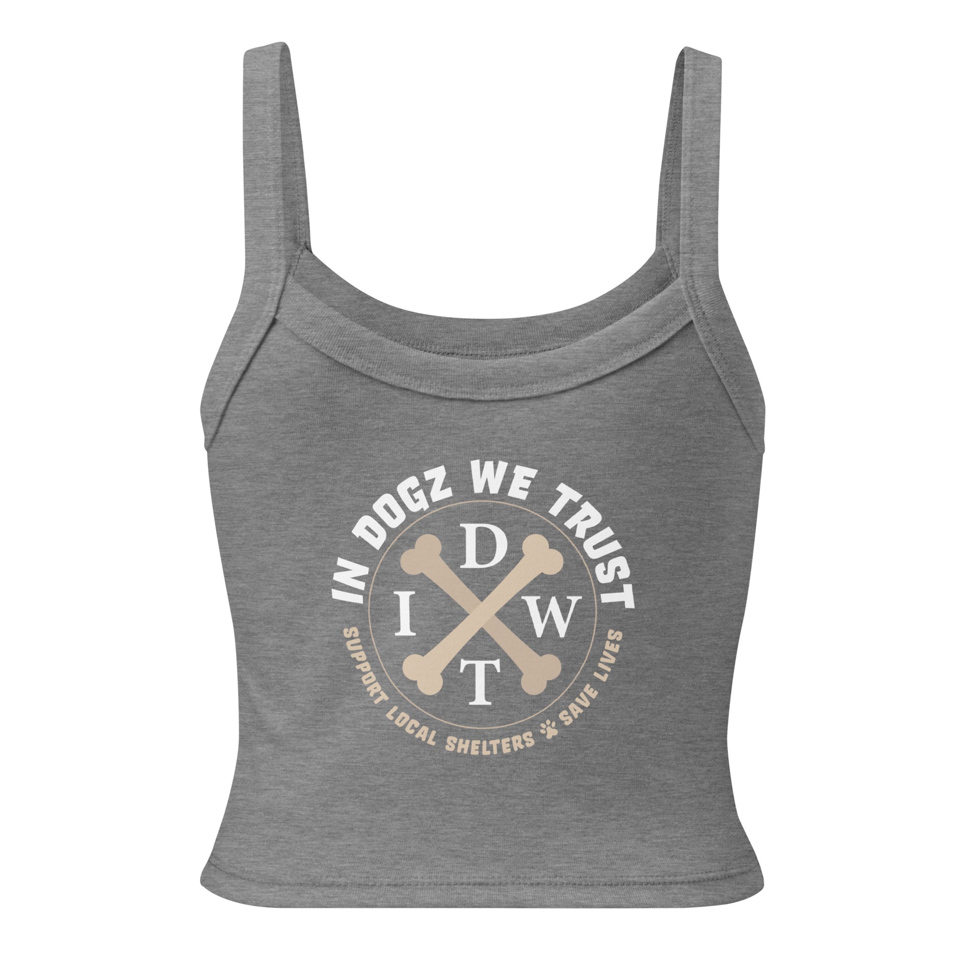 Dogz > Humans: Women’s Micro-Rib Tank Top - Heather Grey - In Dogz We Trust - Back View