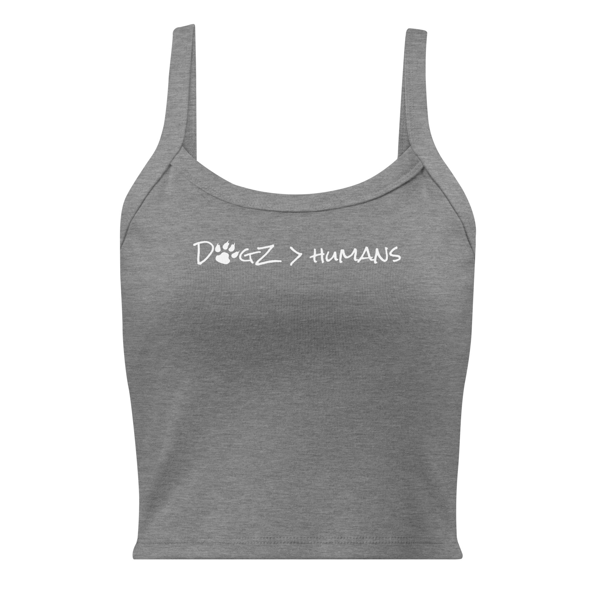 Dogz > Humans: Women’s Micro-Rib Tank Top - Heather Grey - In Dogz We Trust - Front View