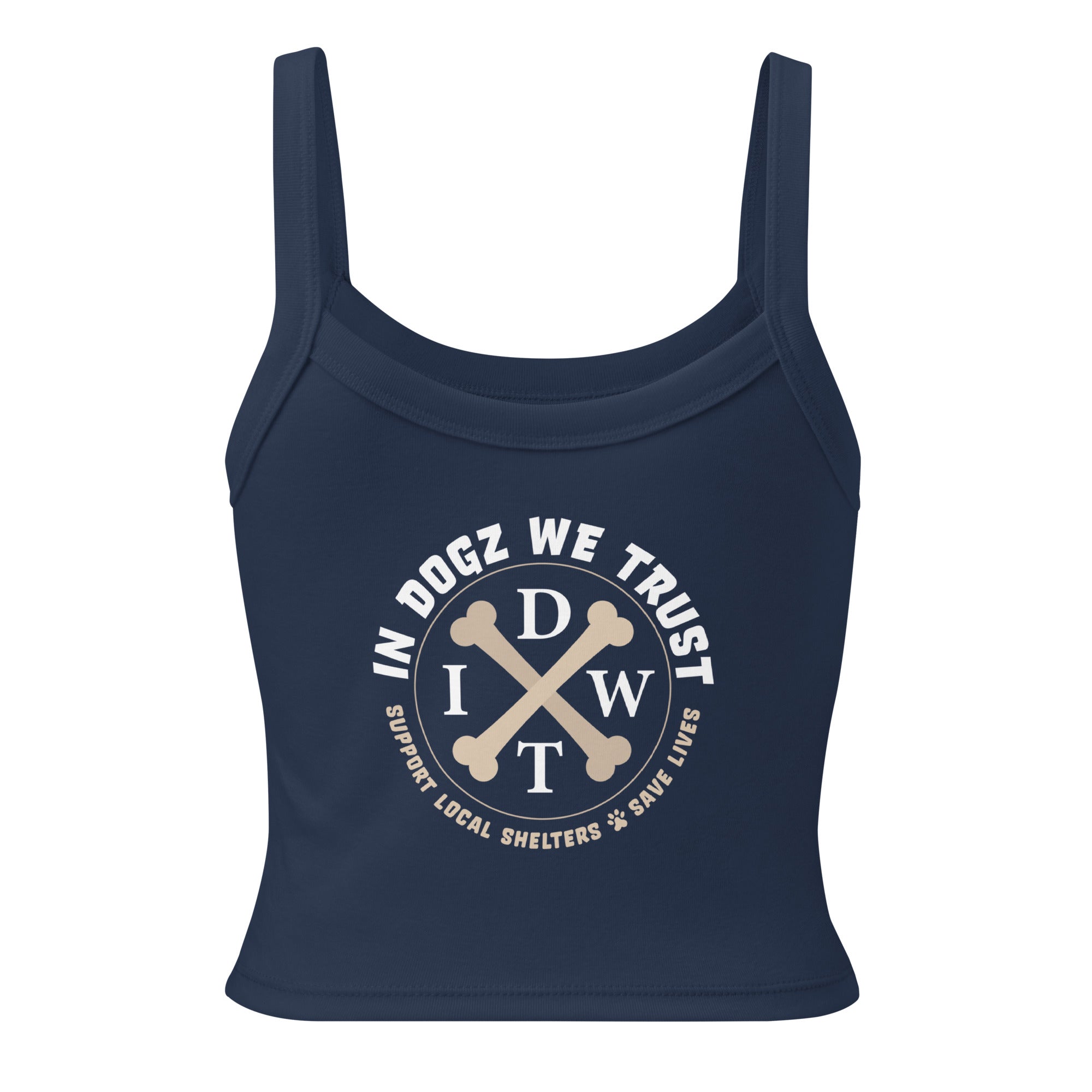 Dogz > Humans: Women’s Micro-Rib Tank Top - Navy - In Dogz We Trust - Back View