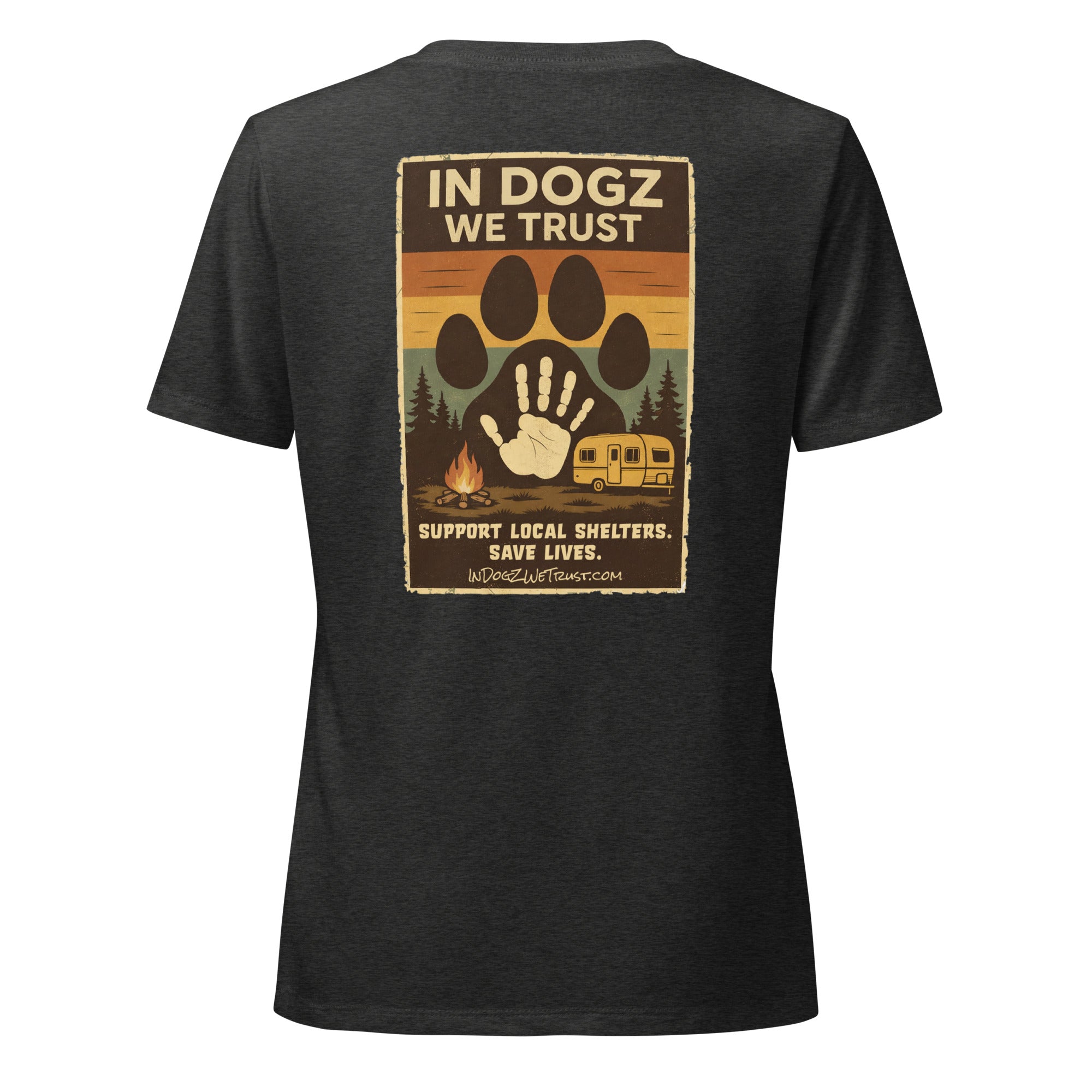 Woman's Best Friend V-neck Tee - Dark Grey Heather with Dog Paw Design - In Dogz We Trust - Front View