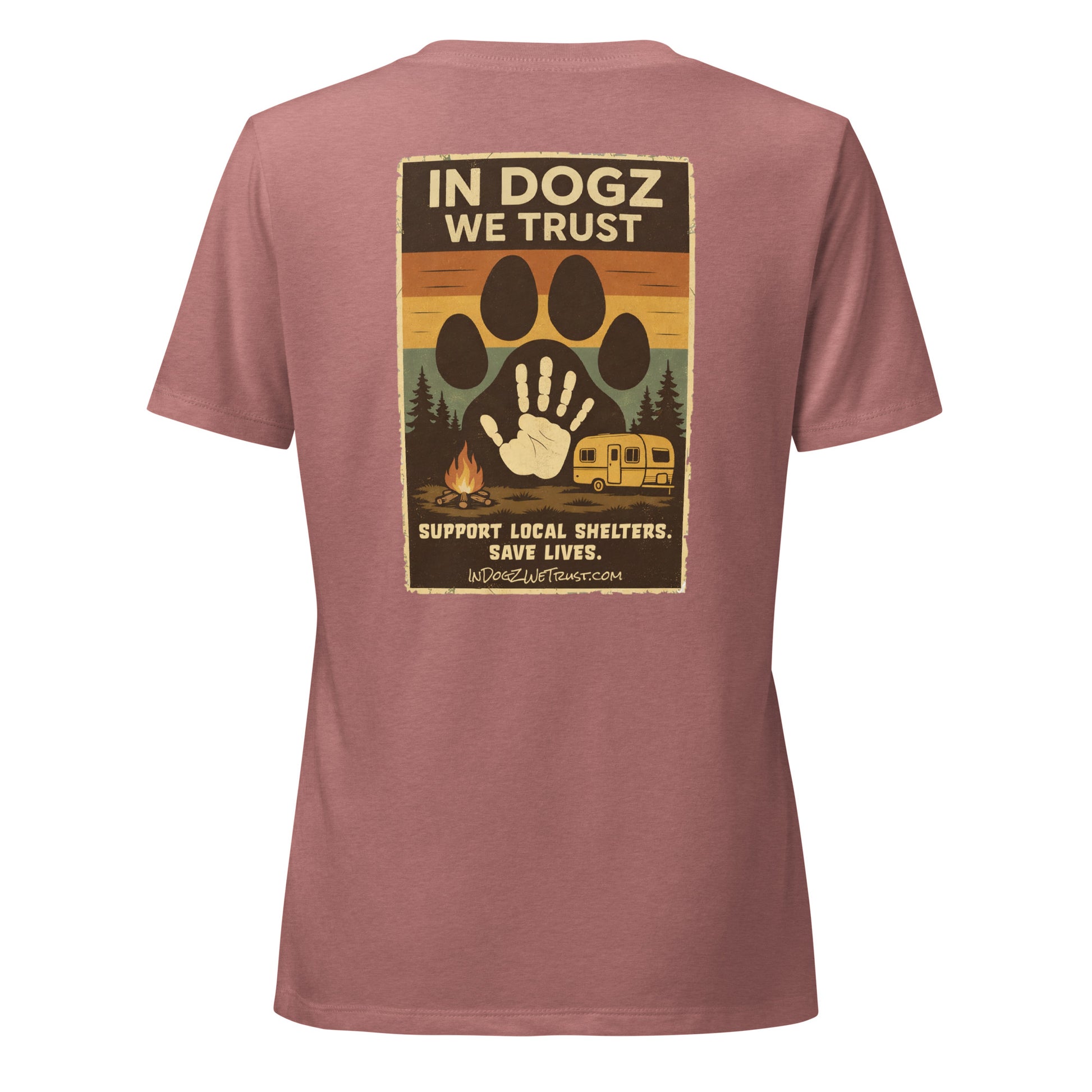 Woman's Best Friend V-neck Tee - Heather Mauve with Dog Paw Design - In Dogz We Trust - Back View
