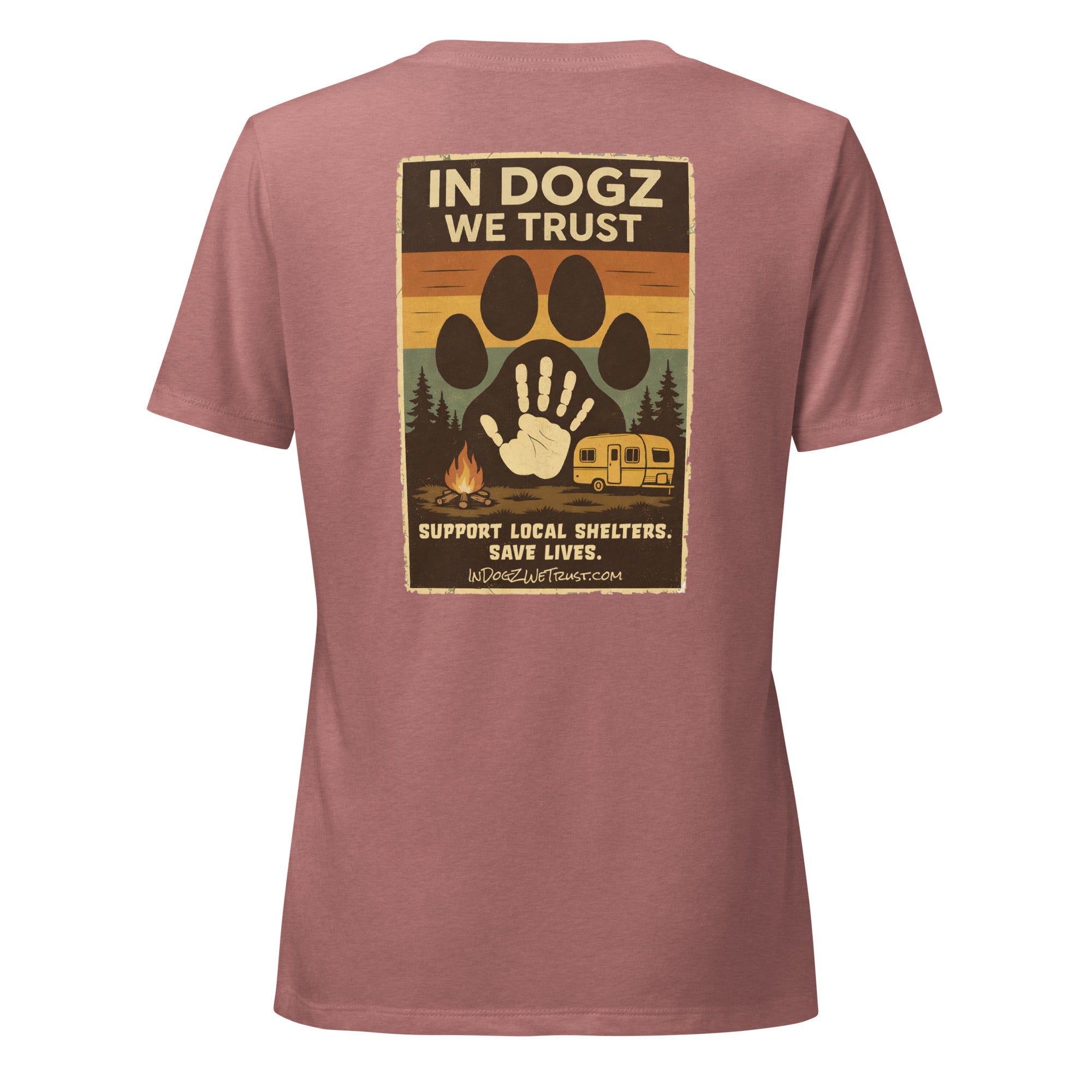 Woman's Best Friend V-neck Tee - Heather Mauve with Dog Paw Design - In Dogz We Trust - Back View
