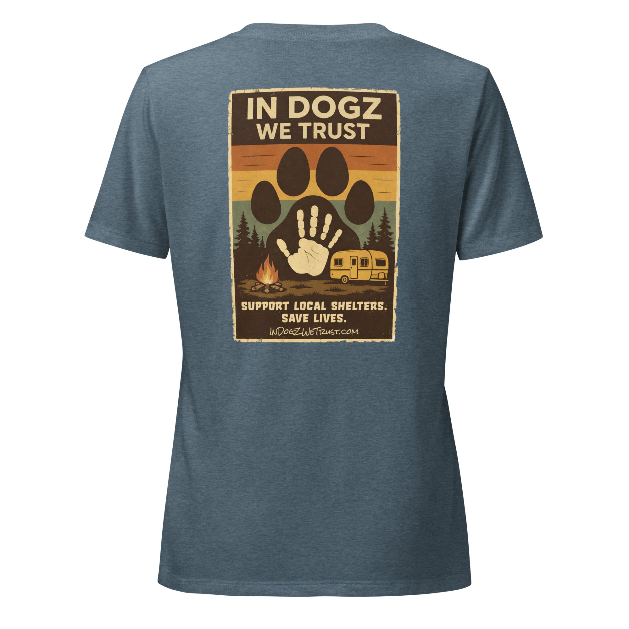 Woman's Best Friend V-neck Tee - Heather Slate with Dog Paw Design - In Dogz We Trust - Back View