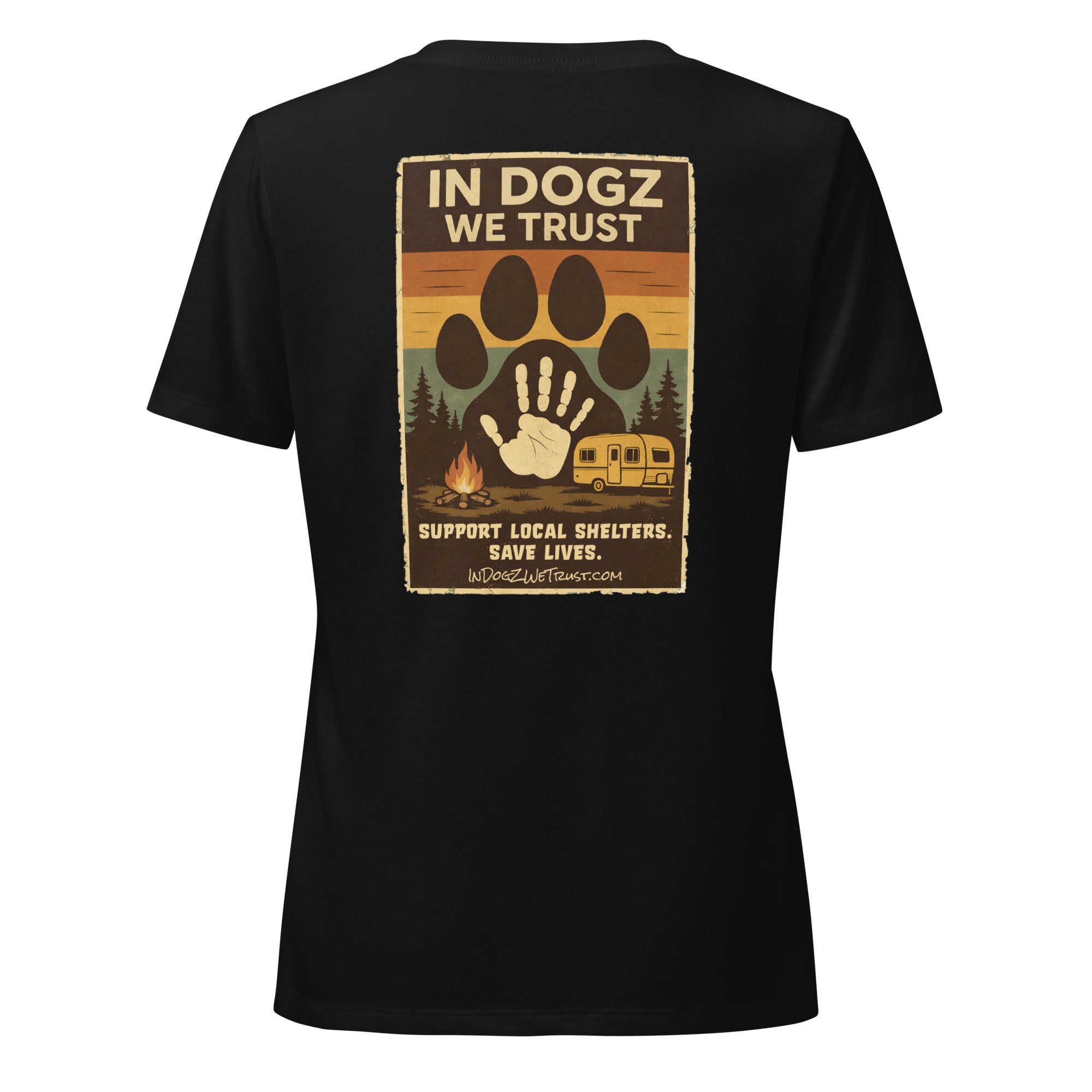 Woman's Best Friend V-neck Tee - Black with Dog Paw Design - In Dogz We Trust -Back View